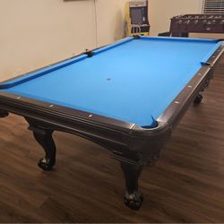 Olhausen Fairfax 8' Pool Table, Accessories, 12-in-1 Pacman Arcade, Bar Table & 2 Chairs