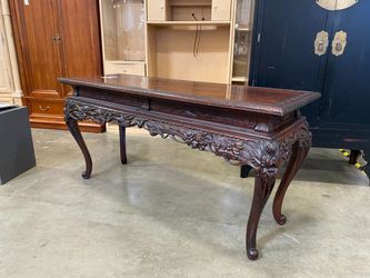 Dark Cherry Ornately Carved Console Table