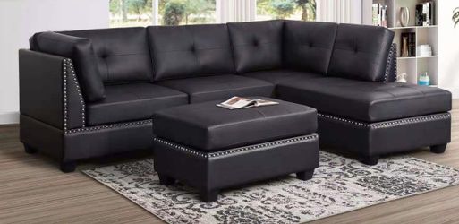 Brand New Black Sectional with ottoman