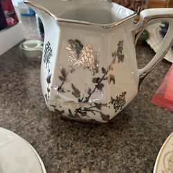 Vintage Tea Pot And Desert Dishes And Tea Bag Holder Dated 1939 And 1940 