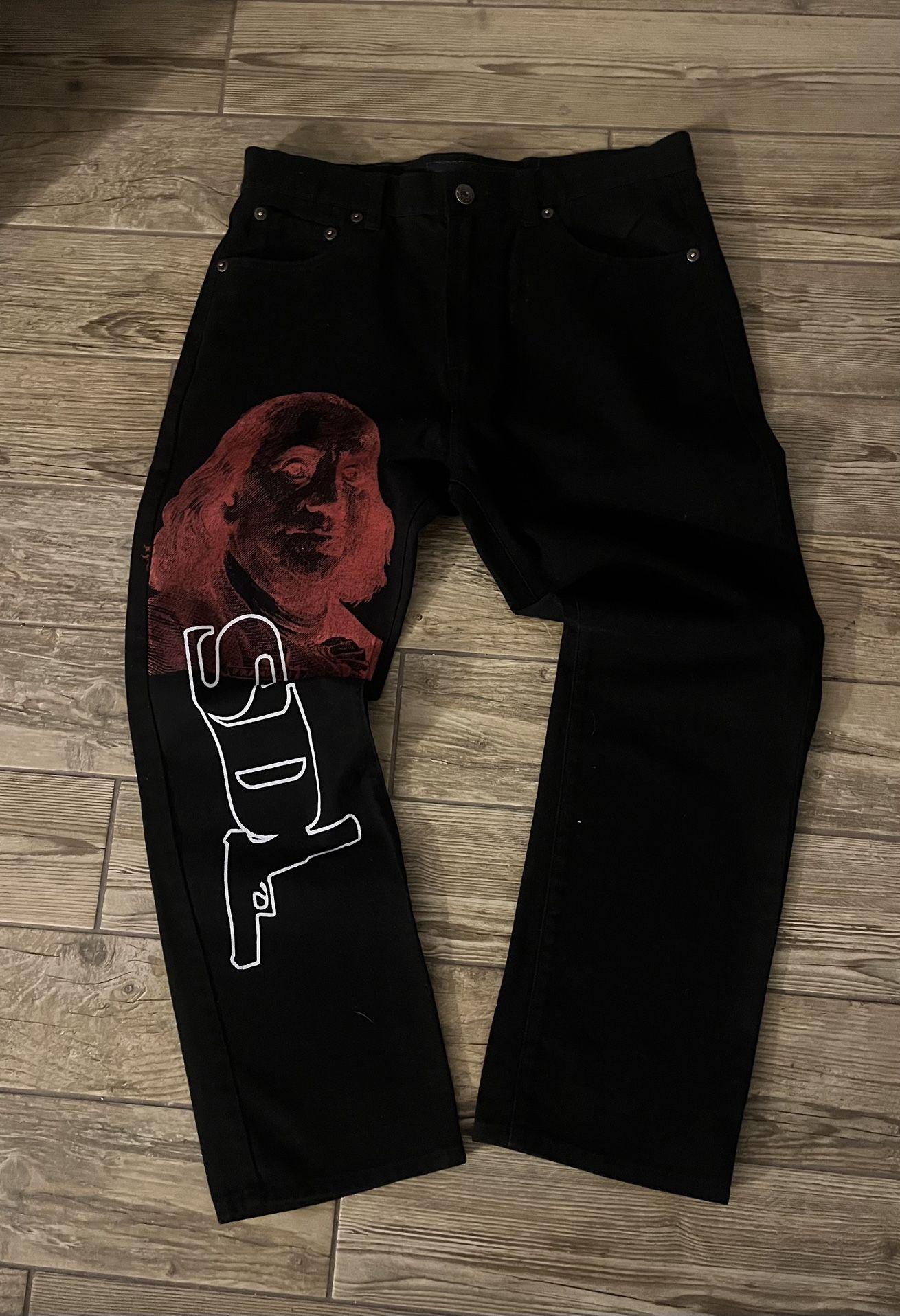 READ DESCRIPTION!.! SDL (Skysdalimit) jean og red and white