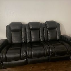Power reclining theater sofa | 3-seat recliner couch | center console | cup holders