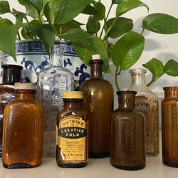 Antique Vintage Amber Glass Medicine Bottles