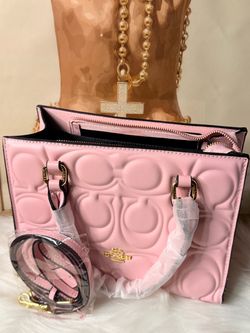 Coach Pink Quilted Signature Leather Tote Bag