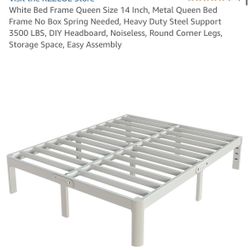 New! 14in Queen size platform bed frame, white