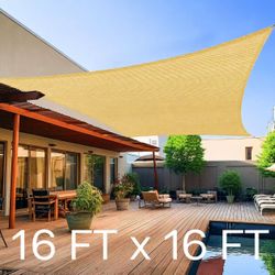 New In Box 16x16 Feet Large Square Sun Shade Sail With Anchor Ropes Sand Tan Color 