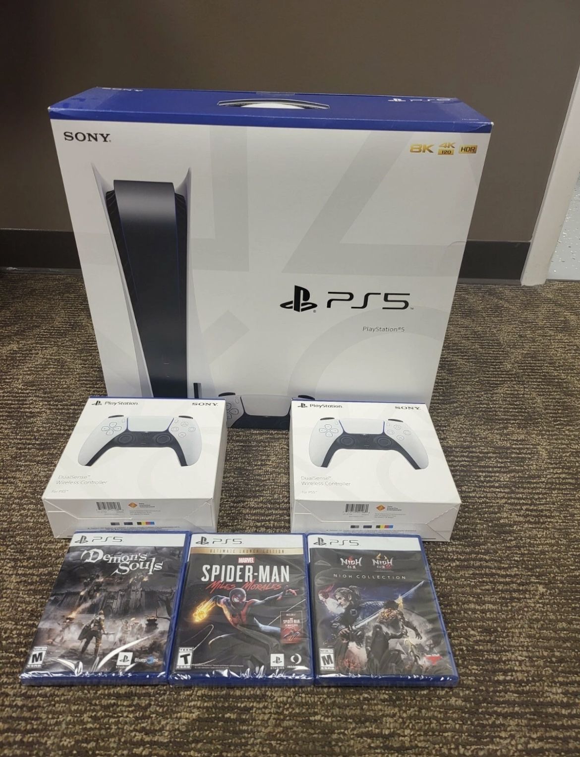 Sony PlayStation 5 PS5 Console Disc Version 3 Games + 2 Controller Bundle.