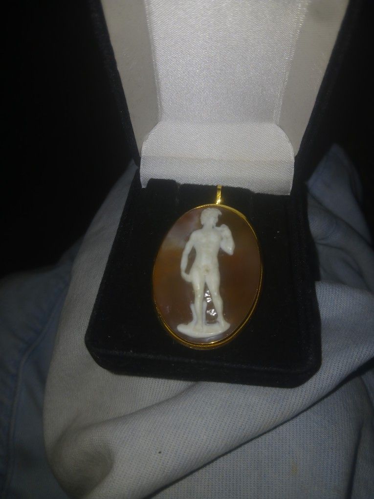 K14 Solid Gold Carved Shell Cameo Round Brooch/Pendant