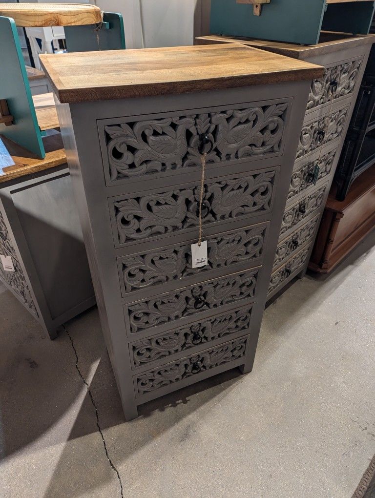 Grey And Natural Six Drawer Tall Boy