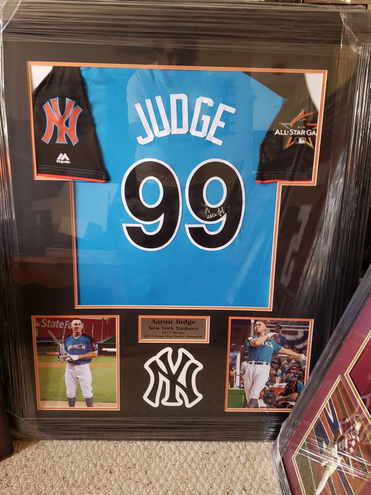 Aaron Judge autographed home run Jersey authenticated by JSA and professionally framed in glass