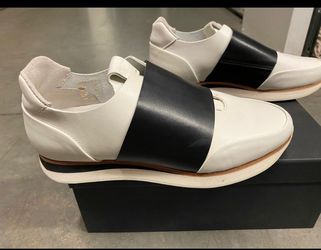 Rag Bone White  /Black Leather Slip-On Shoes with Black Band