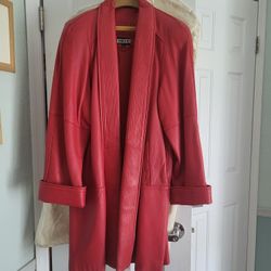 Red Leather Swing Coat 