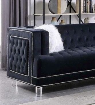 Black Sofa + Loveseat - Contemporary Style Tufted Velvet With Acrylic Legs