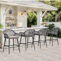 4X Lue Bona Gray 24” Woven Rope Barstools 