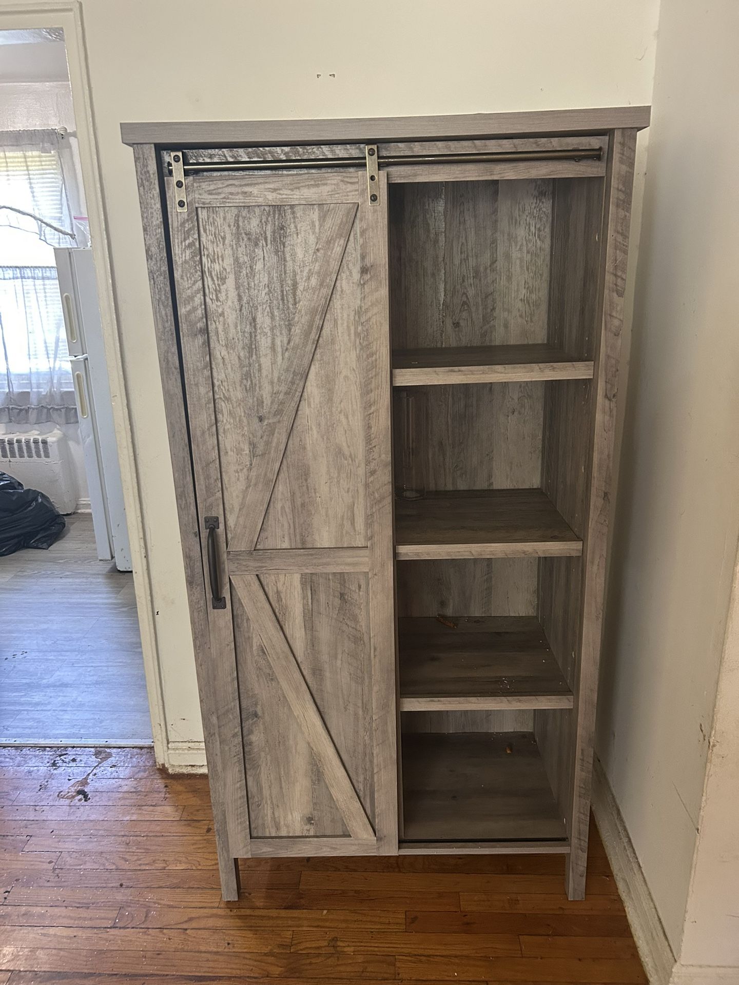 Rustic Farmhouse Sliding Barn Door Bookcase / Storage Cabinet