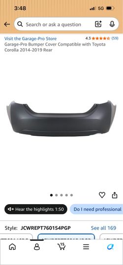 Bumper Cover Compatible with Toyota Corolla 2014-2019 Rear with rivet clips