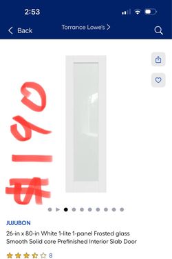 JUJUBON 26-in x 80-in White 1-lite 1-panel Frosted glass Smooth Solid core Prefinished Interior Slab Door