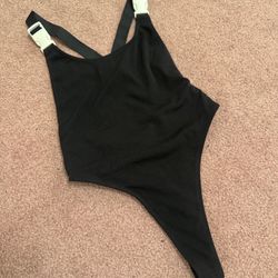New medium black buckle swimsuit one piece festival rave bathing suit cyber