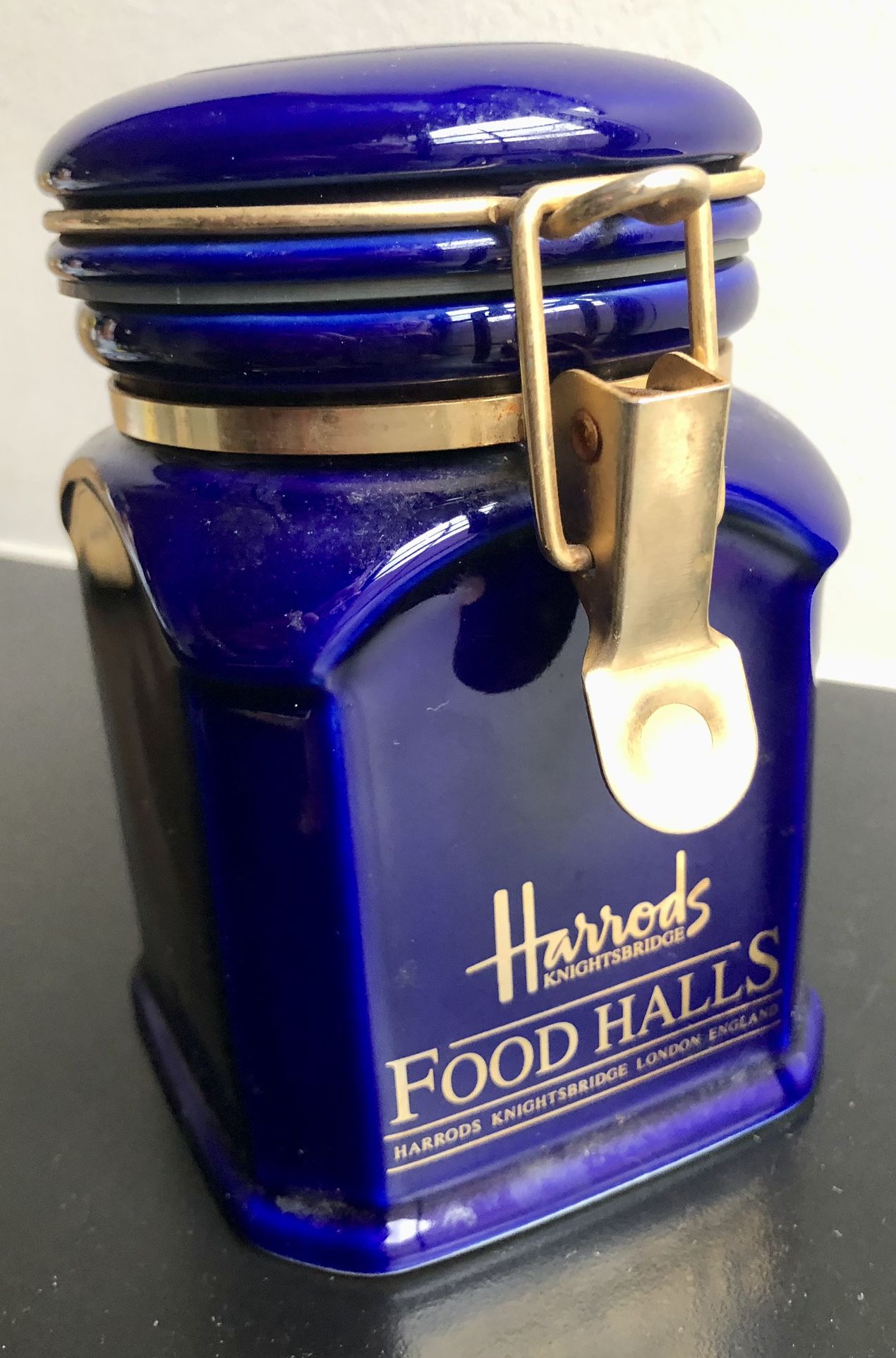 Harrods Knightsbridge Canister with Locking Lid in Blue Food Halls *Empty*