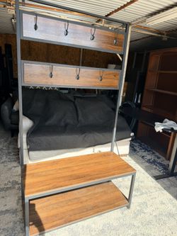 Pemberly Row 72" Industrial Metal and Wood Hall Tree in Barnwood
