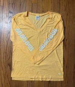 yellow PINK Victoria's Secret v-neck long sleeve Campus tee size Small