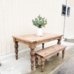 Custom Dining Table Farmhouse Country French Modern Rustic Solid Wood Set Restoration Hardware Insp Bench Hand Built Round Oval Counter Breakfast  