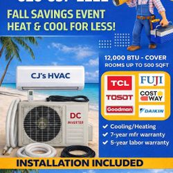 Heater And Cooling Heat Pump Mini-Split Ductless System With Installation 