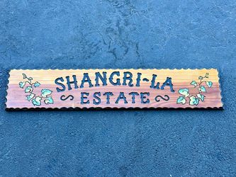 Vintage 48” Solid Wood Carved “Shangri-La Estate” Sign