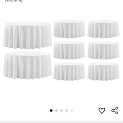Round Tablecloth 120 Inch 8 Pack White Tablecloths Washable Decorative Linen Polyester Table Clothes Cover for Dining Table Banquets Buffet Parties an