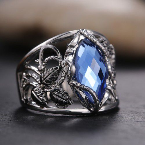 "Double Layer Blue Marquis Carved Zircon Vintage Rings for Women, PD011
 