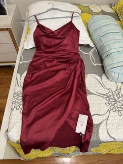 HTZMO  Satin Midi Dress Cowl Neck ,Size Medium Stretch, New Whit Tag.