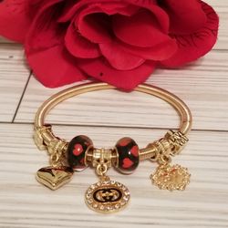 Gold Charm Braclet With  GLASS BEADS
