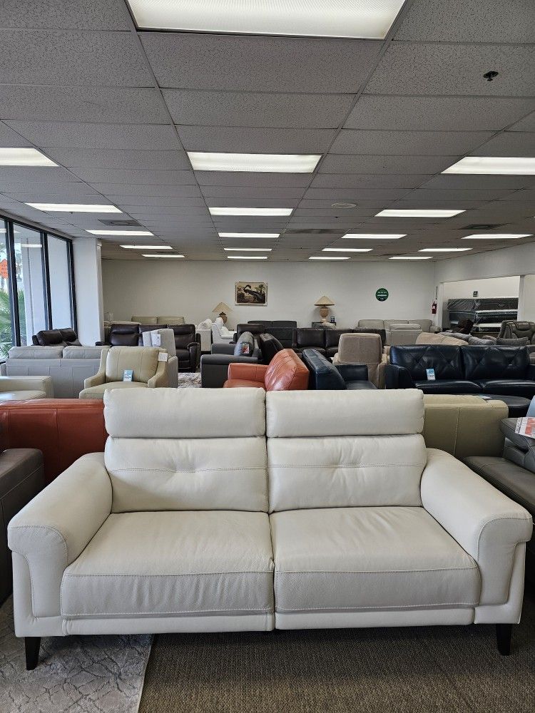 Real Leather Sectional Loveseat With Two Power Recliners- Jazlo