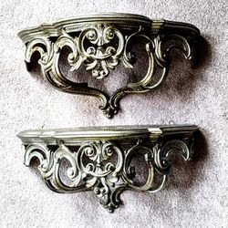 Vintage Italian  Syroco Hollywood Regency Wall Sconce Shelves ~ Gold Gild ~ Set of Two