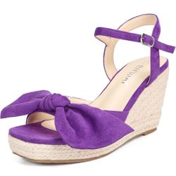 New Women’s Size 10 girgod Espadrilles Wedge Sandals for Women Bow Platform Wedges Heels Open Toe Ankle Strap Summer Wedding Wedges