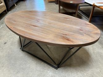 ASHLEY FURNITURE Modern Farmhouse Oval Rustic Top Coffee Table with Black Metal Base