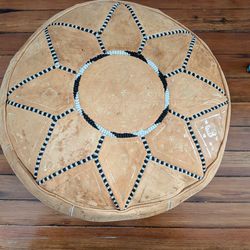 Vintage Moroccan Leather Pouf Stool (set o tof 2)