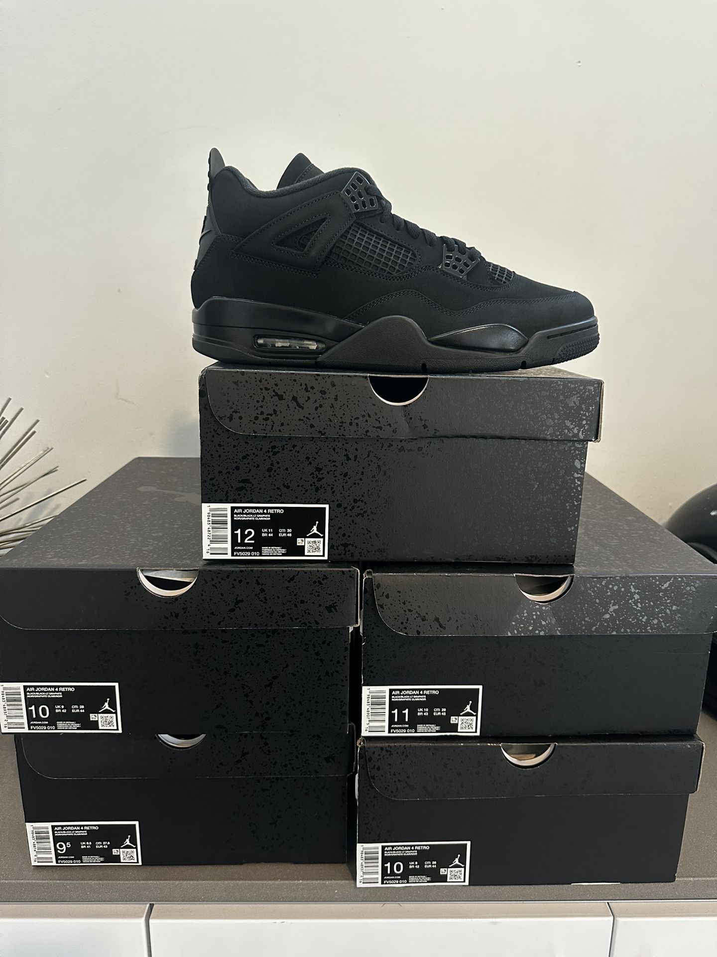 Black Cat Jordan 4s Size 9.5 10 12 13 