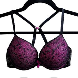 Xhilaration Purple & Black Mesh Racerback Push-Up Bra Size 32A