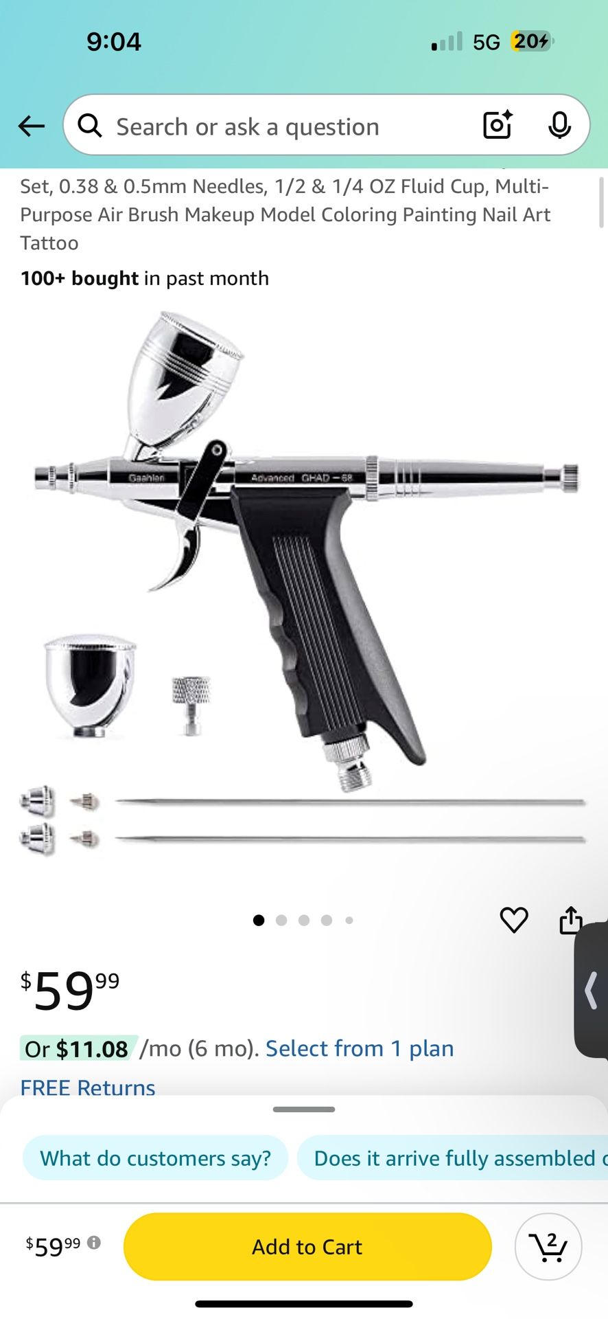 Gaahleri Airbrush Kit, Airbrush Gun Dual Action Gravity Feed Set, 0.38 & 0.5mm Needles, 1/2 & 1/4 OZ Fluid Cup, Multi-Purpose Air Brush Makeup Model C