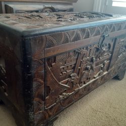 Antique Hand Carved Trunk.