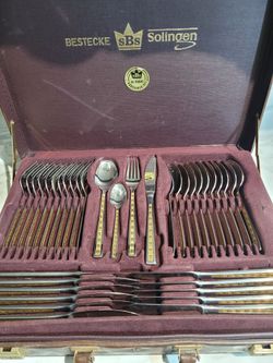 Bestecke SBS Solingen 24 Karat Gold plated Flatware Set in Case $200