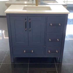 Elegant & Stylish 36” Navy  Blue Bathroom Vanity Ready For Pickup 