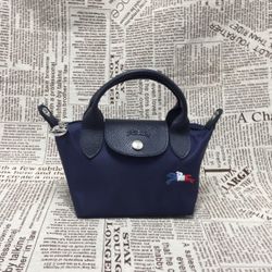 LongChamp Le Pliage Tres Paris Navy Mini pouch with Shoulder Strap 