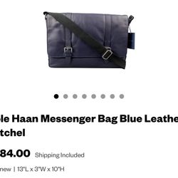 Cole Haan Blue Leather Laptop Bag / Satchel