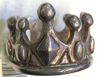 Heavy 925 Silver Size 12 Mens Crown Ring, 10 Points