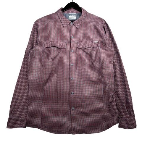 Columbia Shirt Men XL Purple Burgundy Casual Button Down Gingham Stretch Hike