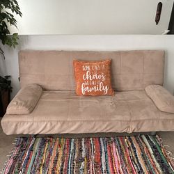 Tan Suede foldable Couch / Futon