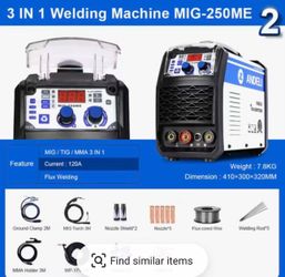 ANDELI MIG Welder 135Apm, MIG Welder Flux MIG/Lift Tig/Stick 3-In-1 Multiprocess Welder MIG Welding without Gas Flux Welding MIG-250ME (MIG SUIT)