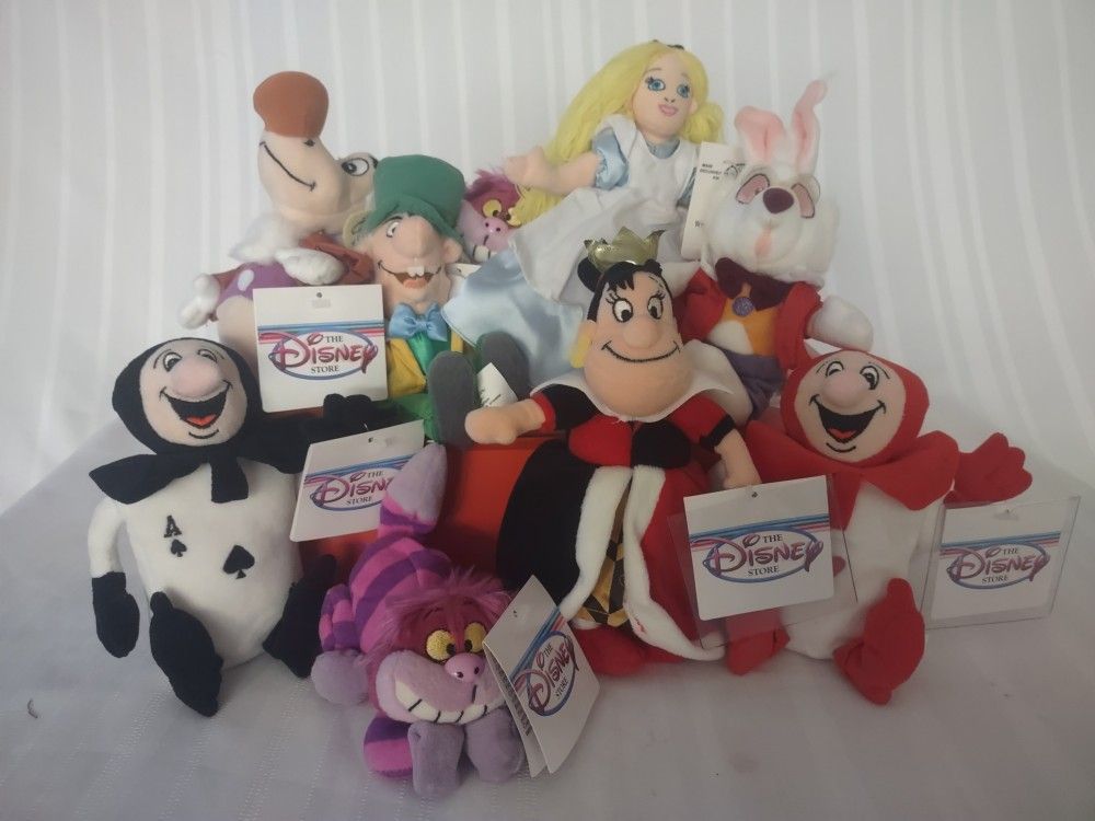 1997 Disney Store Beanie Bag Of Alice In Wonderland Characters ❤️🎩🐇🐈❤️♣️🦤
